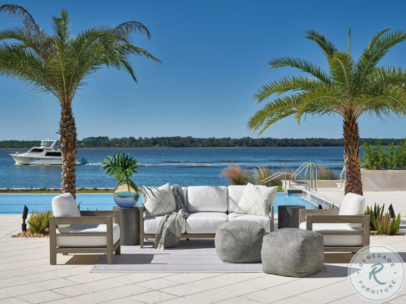 Coastal Modern Slatted Wood Outdoor Sectional, Low Profile