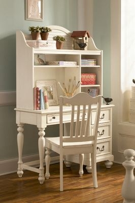 Coastal Style Desk With Hutch featuring Beadboard Texture
