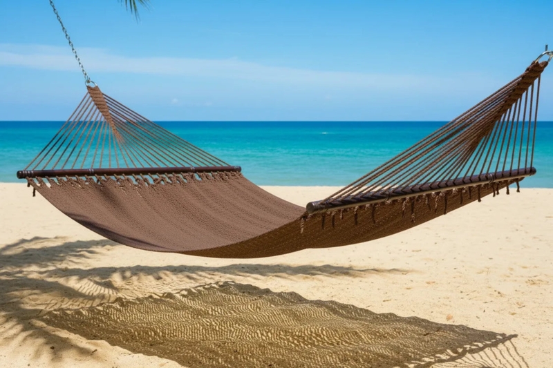 Coffee Brown Soft Woven Rope Hammock with Macrame Fringe Boho