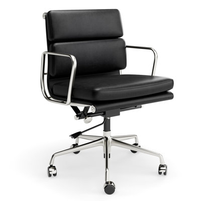 Cognac Leather Office Chair with Ribbing and Chrome Arms