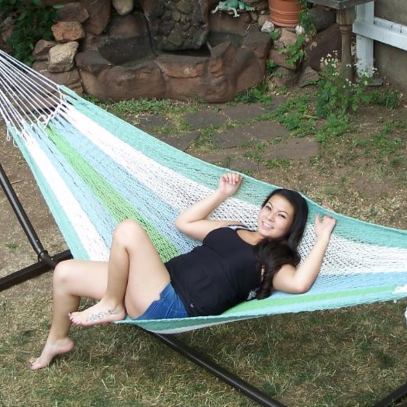 Colorful Handwoven Hammock Vibrant Stripes Fringe Mountain Patio Decor