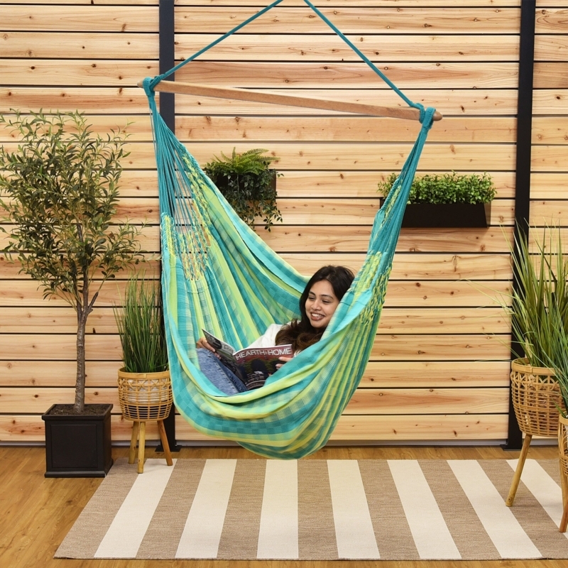Colorful Latin Striped Fabric Hammock Chair with Wooden Spreader Bar