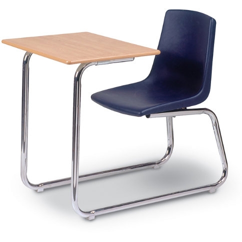 Combo Desk Sled Base Navy Blue Integrated Seating Under Seat Storage Chrome