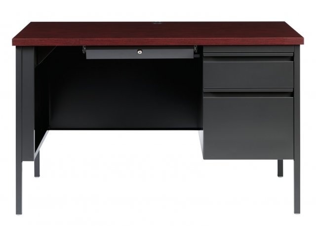 Compact Mahogany and Charcoal Single Pedestal Desk with T-Leg