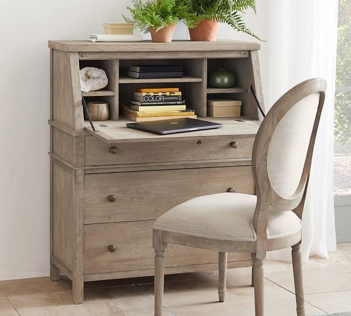 Compact Secretary Desk Fold-Down Desktop Mid-Century Wood