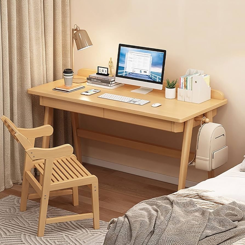 Compact Writing Desk with Dual Drawers and Shelving