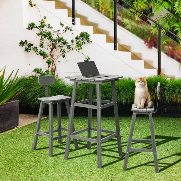 Composite Outdoor Bar Stool Slatted Detailing Charcoal Grey Seating