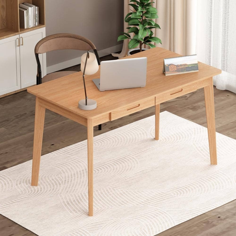 Computer Desk Asymmetrical Drawers Black Metal Frame Industrial Modern