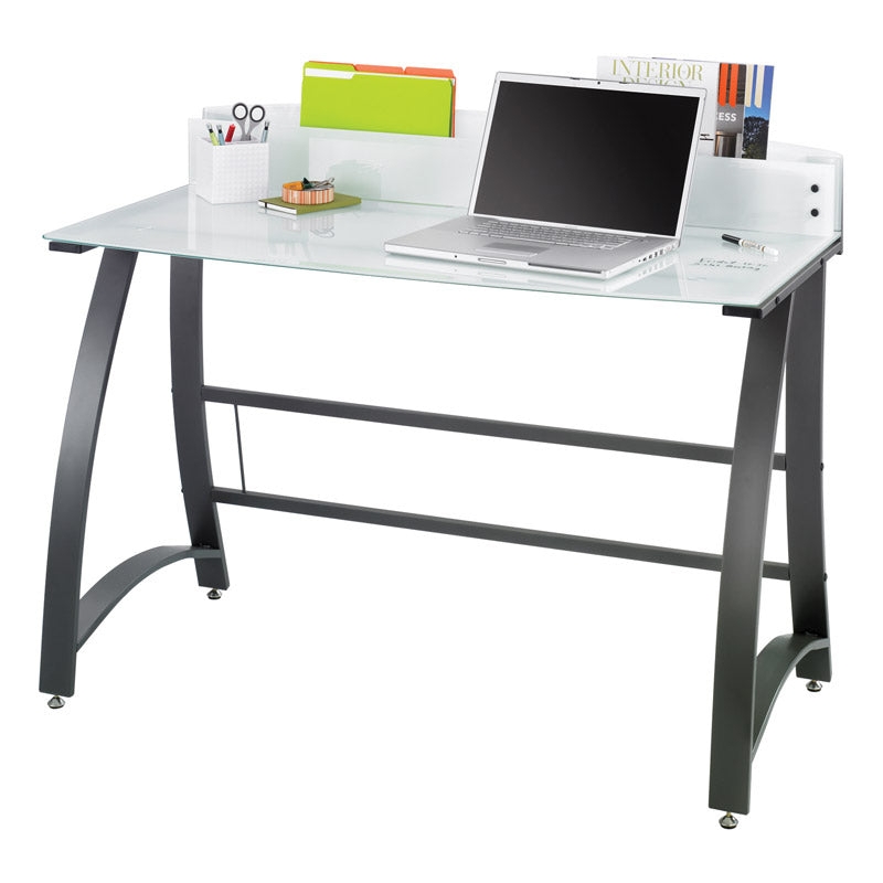 Computer Desk Black Glossy Tiered Workstation with Mobile Casters