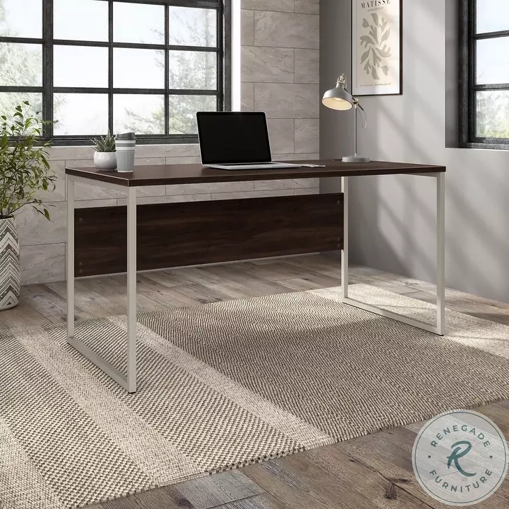 Computer Desk Black Walnut Finish Angled Metal Legs Modesty Panel