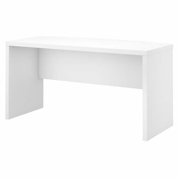 Computer Desk Bow Front Design with Cylindrical Metal Legs, Pure White
