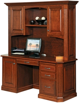 Computer Desk Craftsman Style Raised Panels Glass Hutch Storage