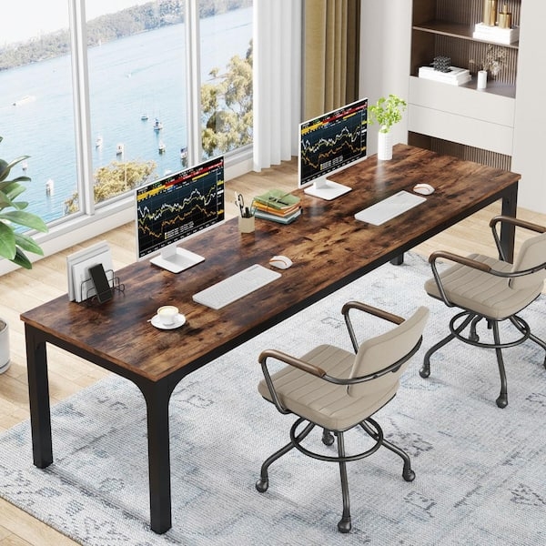 Computer Desk Double Workstation Rustic Brown X-Frame