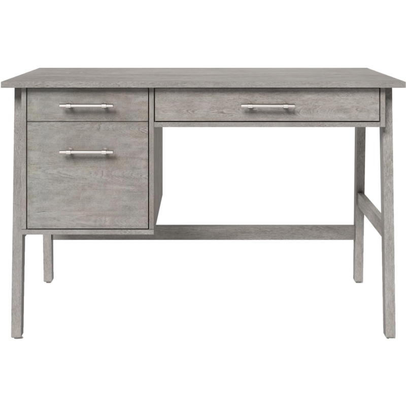 Computer Desk Driftwood Gray Asymmetrical Base Metal Leg Keyboard Tray