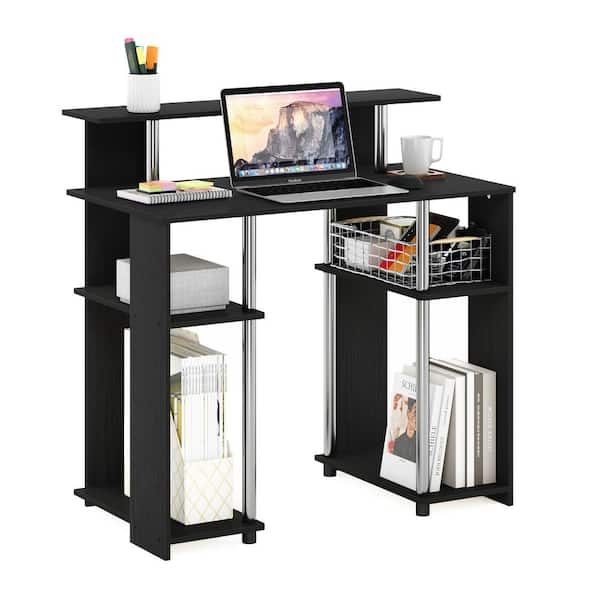 Computer Desk Espresso Finish with Stainless Steel Cylindrical Legs
