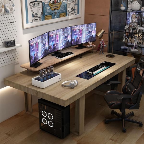 Computer Desk Extra Wide Minimalist Natural Wood Grain Top