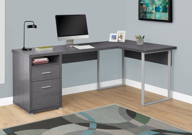 Computer Desk featuring Thick Top Design, L-Shaped with Open Shelving.
