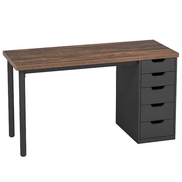 Computer Desk, Five Drawers, Asymmetrical Storage, Metal Frame