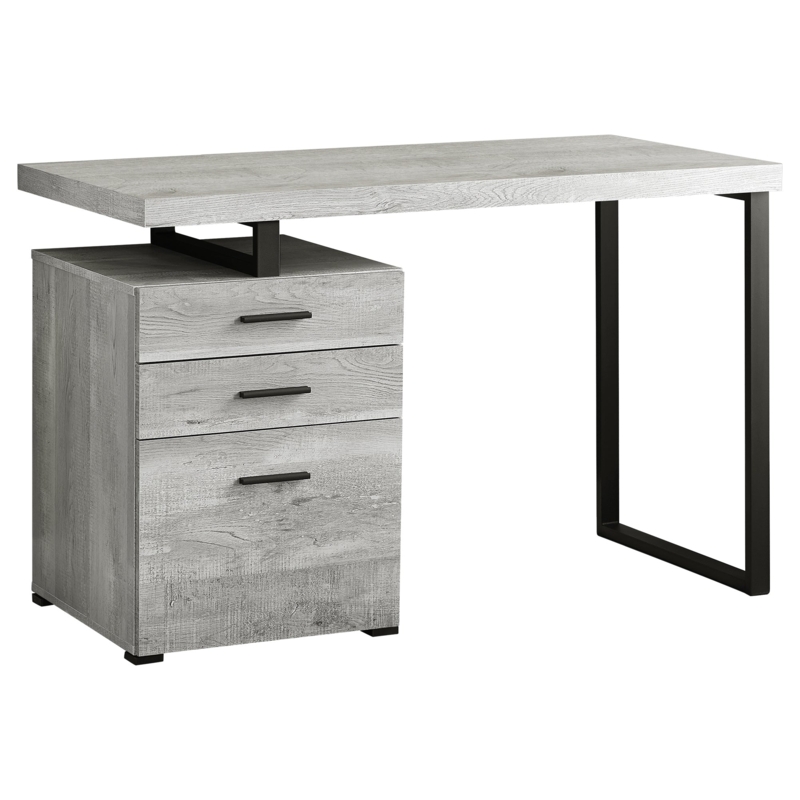 Computer Desk Grey Reclaimed Wood Look Black Metal U-Leg Pedestal
