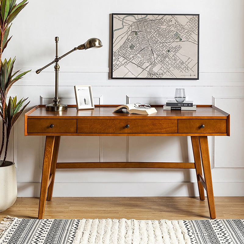 Computer Desk In Warm Acorn Wood Tone With Integrated Cable Management
