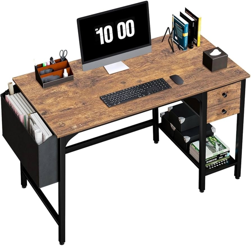 Computer Desk Industrial Rustic Brown Reversible Storage Shelves