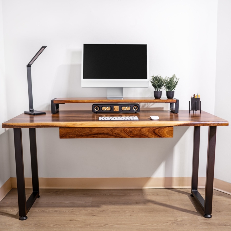Computer Desk Mid-Century Modern Slim Drawers Minimalist Wood