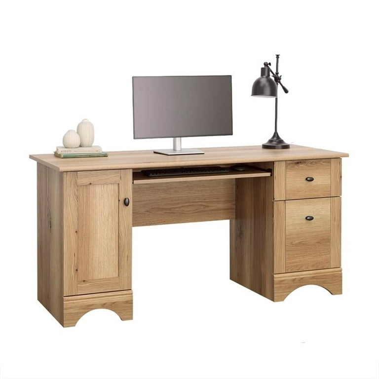 Computer Desk Minimalist Light Oak Single Drawer Lower Side Shelf