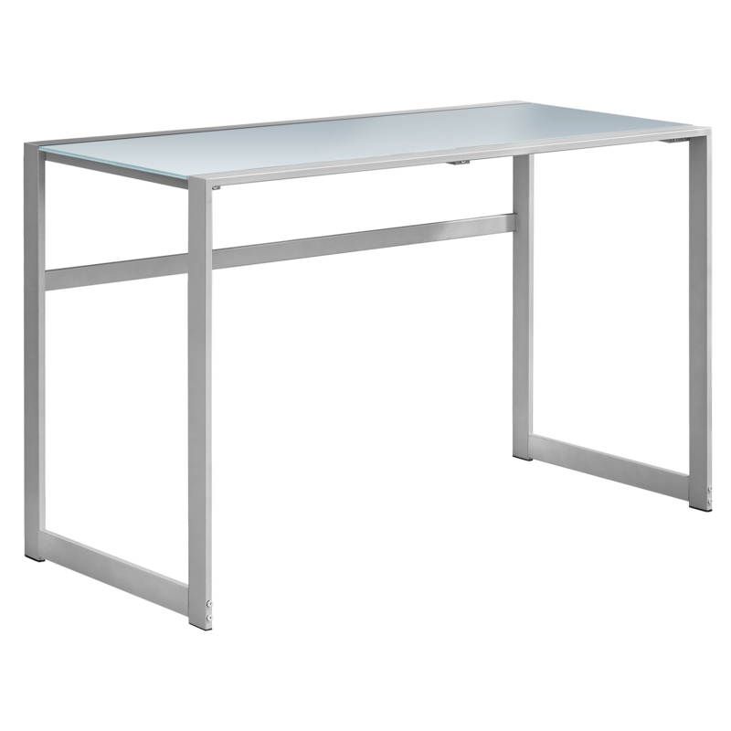 Computer Desk Minimalist White Glass Top 48 Inch Polished Metal Frame