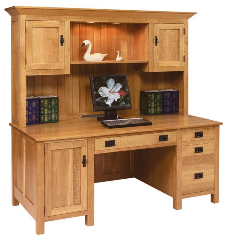 Computer Desk Mission Style Slatted Sides with Storage Hutch