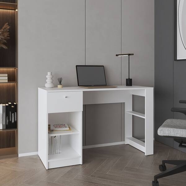 Computer Desk Monitor Shelf Two-Tone Finish X-Brace Scandinavian