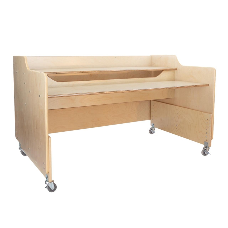 Computer Desk Multi Tier Shelving Mobile Casters Rounded Corners