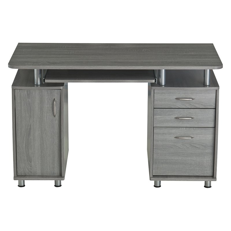Computer Desk on Locking Casters, Compact Multi-Tier Design with Storage.