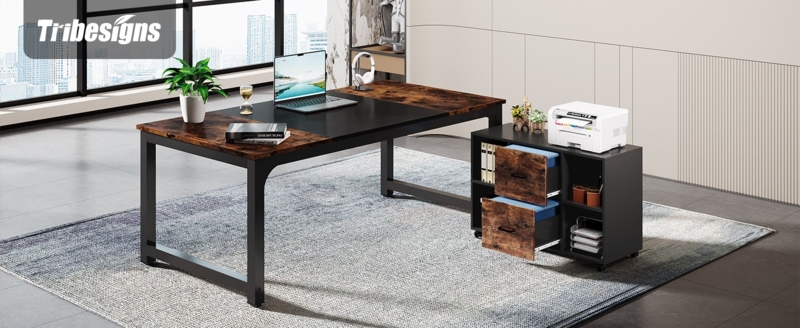Computer Desk Open Shelving Integrated Drawers Black Metal Organized