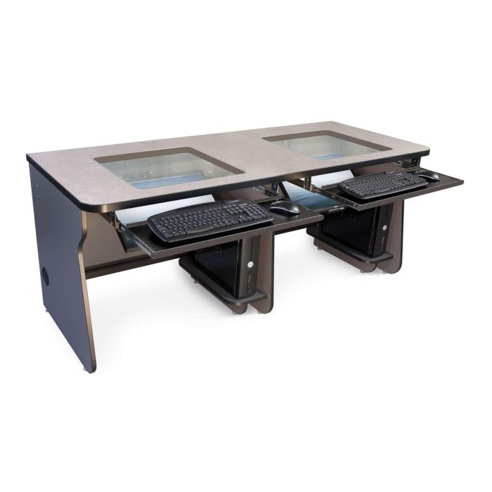 Computer Desk, Professional Black Metal Frame with Glass Top