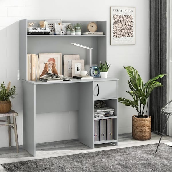 Computer Desk Raised Monitor Shelf Two Open Shelves Compact Workspace