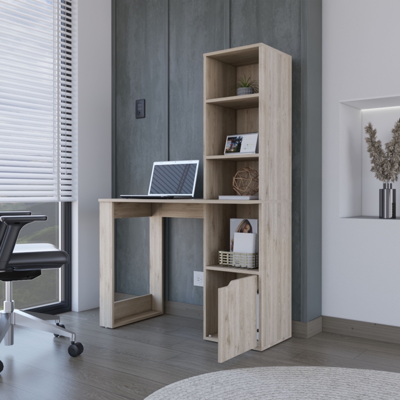 Computer Desk Side Tier Shelving Integrated Hutch Compact Design