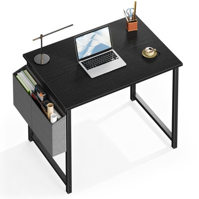 Computer Desk Small Space, Slim Metal Frame with Fabric Storage Pocket