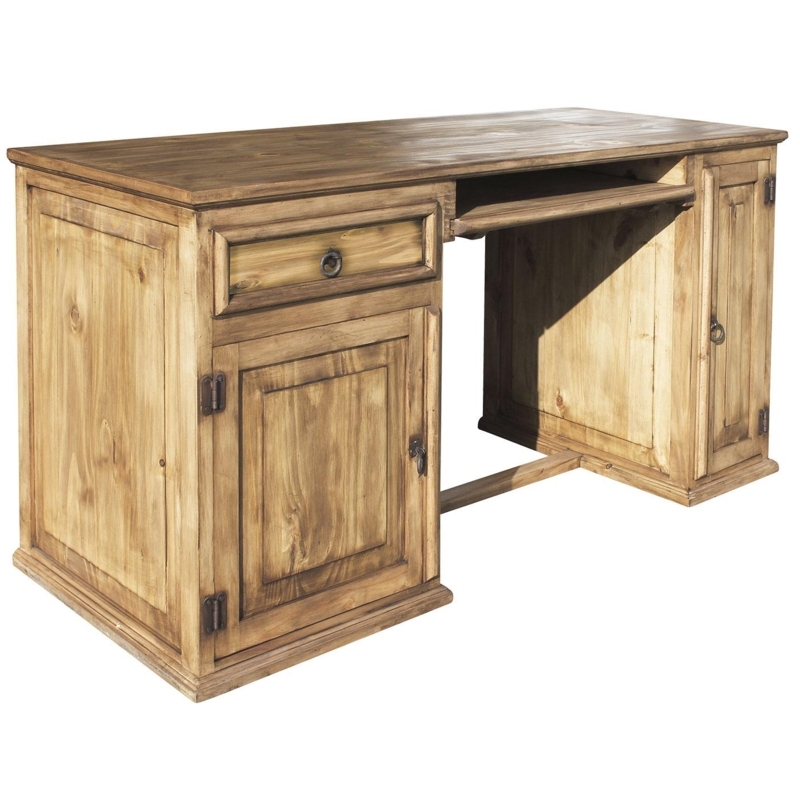 Computer Desk Southwestern Rustic with Carved Corner Accents and Seven Drawers