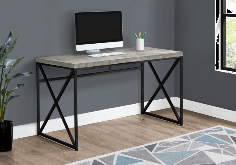 Computer Desk Thick Tabletop Black Metal X-Frame Legs