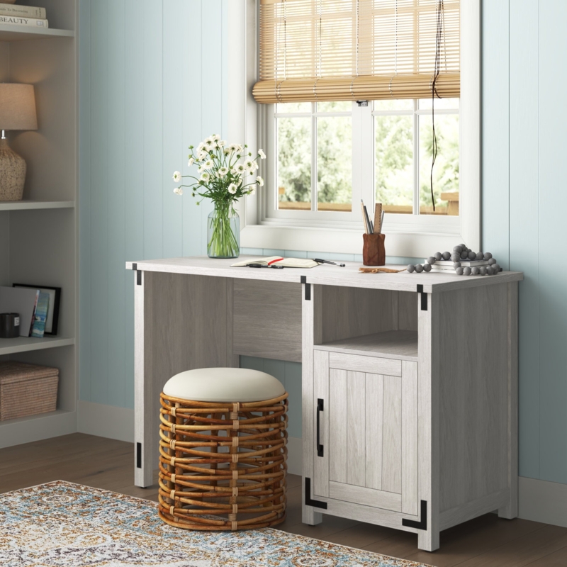 Computer Desk Two Tone Finish X-Frame Sides White Natural Wood