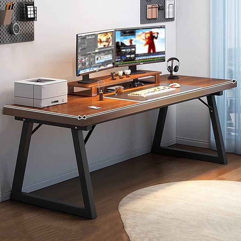 Computer Desk Walnut Finish K-shaped Frame Metal
