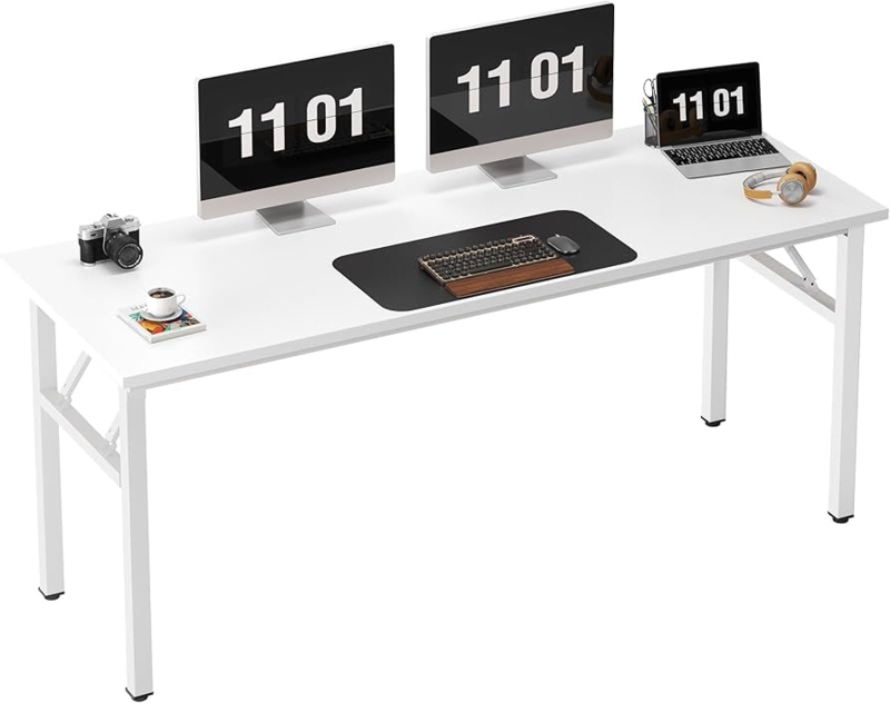 Computer Desk White Folding Mechanism Slim Minimalist Layout