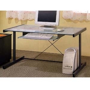 Computer Desk White Frame with Integrated S-Shelving Glass Top Modern