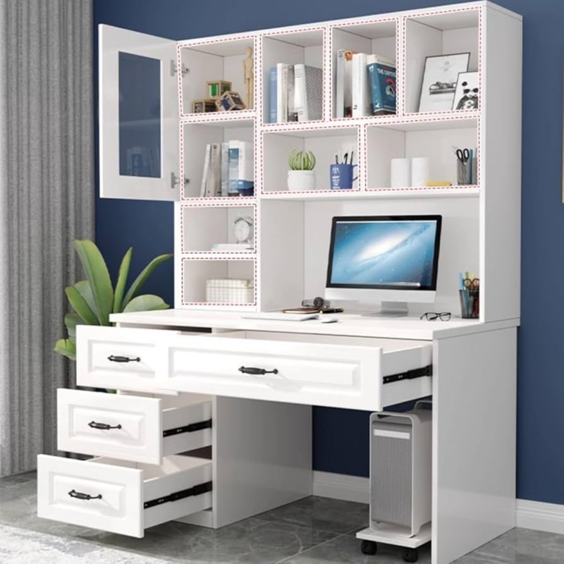 Computer Desk White Integrated Hutch Storage Modern Home Office Setup