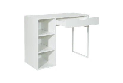 Computer Desk White Slim Profile Integrated Shelving Drawer Modern Style