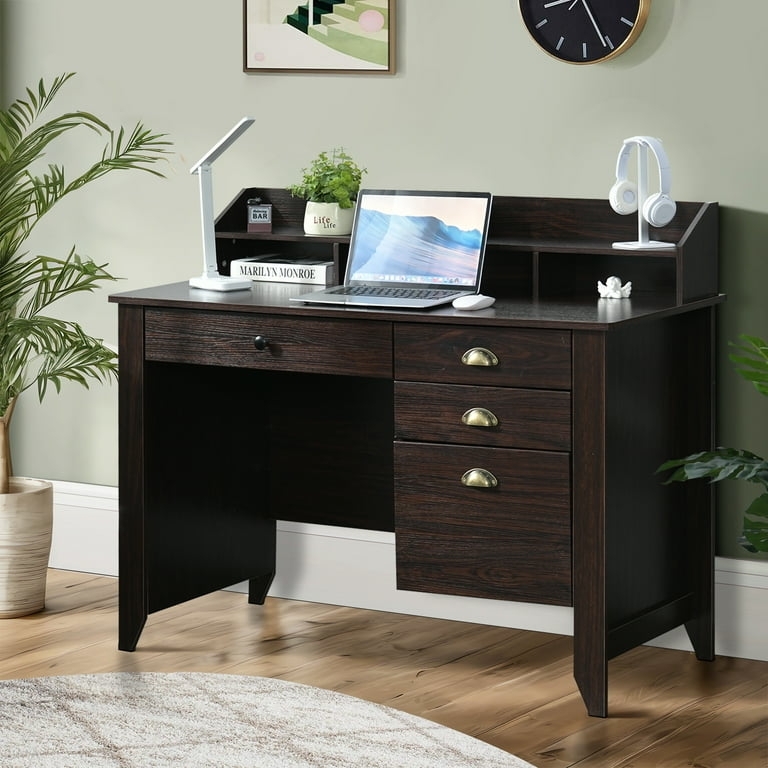 Computer Desk with Built-In Hutch and Monitor Stand Storage