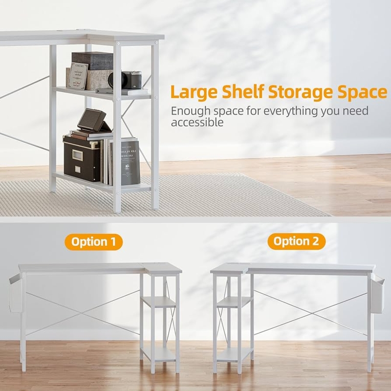 Computer Desk with Built-in Outlets and L-Shaped Silhouette