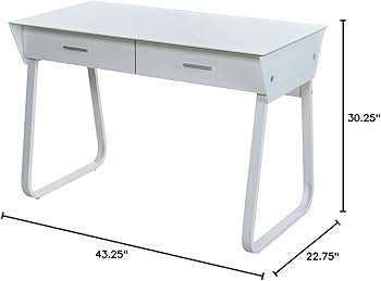 Computer Desk with Glass Top, Mobile Casters, and Side Drawers