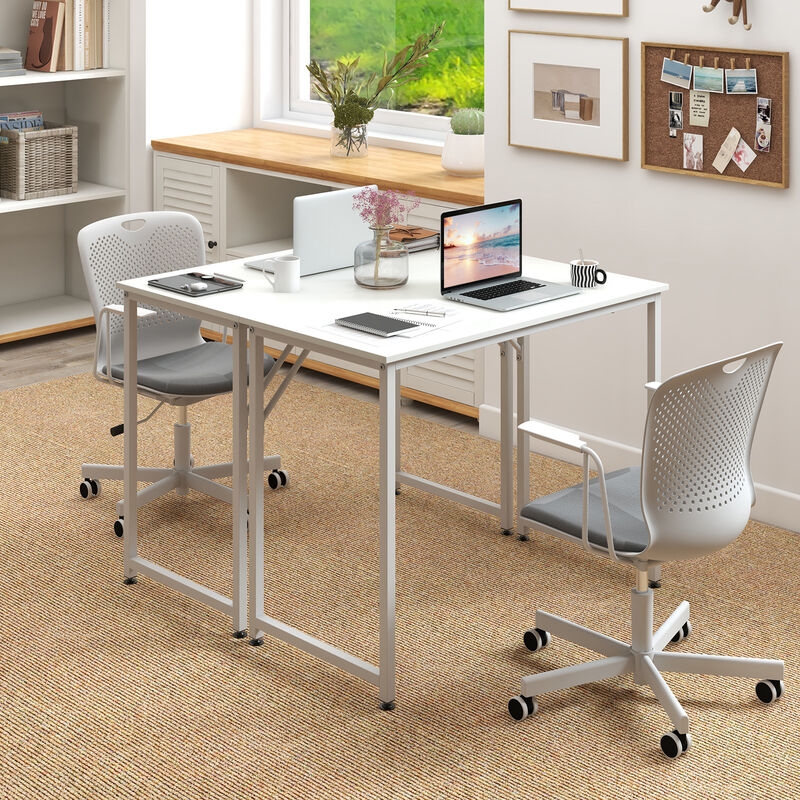 Computer Desk with Heavy Duty White Metal Frame and Transparent Top