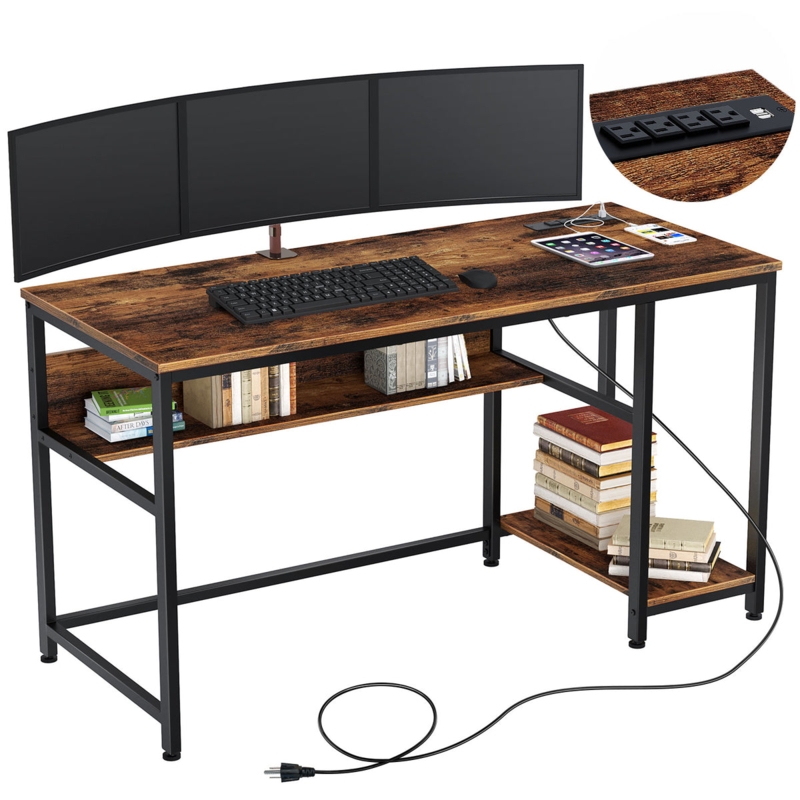 Computer Desk with Integrated Monitor Shelf, Industrial Desk with Riser